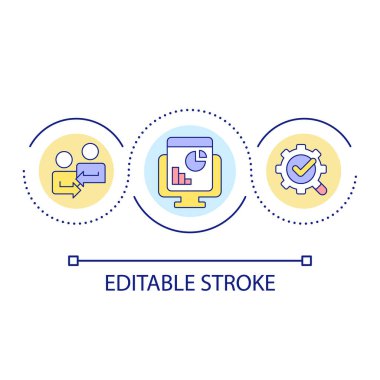 Yeni iş döngüsü konseptini koru. Başarılı bir bütünleşme. Kurumsal yönetim fikri soyut ince çizgi çizimi. İzole bir taslak çizim. Düzenlenebilir felç. Kullanılan Arial yazı tipi
