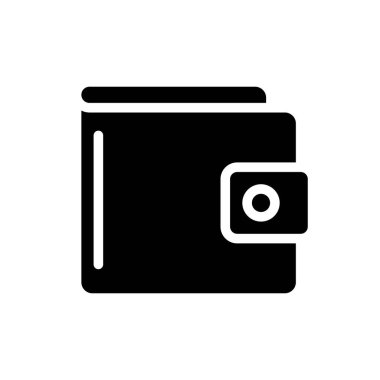 Çantanın siyah simgesi. Para çantası. Geleneksel cüzdan. Nakit ve bozuk para taşıyın. Güvenli depo. Kadın modası. Küçük bir kese. Beyaz uzayda siluet sembolü. Piktogram sağlammış. Vektör izole illüstrasyonu