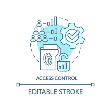 Erişim kontrol turkuaz konsept simgesi. Fiziksel güvenlik standart soyut fikir ince çizgi çiziminin bir parçası. İzole bir taslak çizim. Düzenlenebilir felç. Arial, Myriad Pro-Kalın yazı tipleri