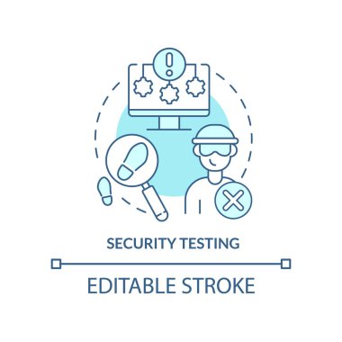 Güvenlik testi turkuaz konsept simgesi. Fiziksel güvenlik planı soyut fikir ince çizgi çizimi. Sistem koruması. İzole bir taslak çizim. Düzenlenebilir felç. Arial, Myriad Pro-Kalın yazı tipleri