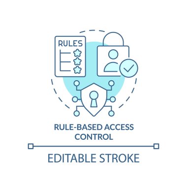 Kural tabanlı erişim kontrol turkuaz konsept simgesi. Güvenlik yönetimi fikri soyut ince çizgi çizimi. İzole bir taslak çizim. Düzenlenebilir felç. Arial, Myriad Pro-Kalın yazı tipleri