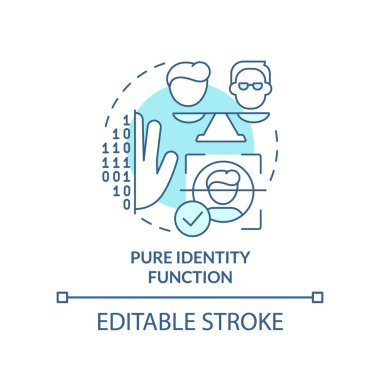 Saf kimlik fonksiyonu turkuaz konsept simgesi. Kimlik yönetimi süreci soyut fikir ince çizgi çizimi. İzole bir taslak çizim. Düzenlenebilir felç. Arial, Myriad Pro-Kalın yazı tipleri