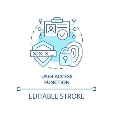 Kullanıcı erişim fonksiyonu turkuaz konsept simgesi. Kimlik yönetimi süreci soyut fikir ince çizgi çizimi. İzole bir taslak çizim. Düzenlenebilir felç. Arial, Myriad Pro-Kalın yazı tipleri