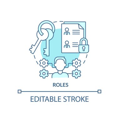 Roller turkuaz konsept simgesi. Kimlik yönetim yeteneği soyut fikir ince çizgi çizimi. Onaylanmış yetkiler. İzole bir taslak çizim. Düzenlenebilir felç. Arial, Myriad Pro-Kalın yazı tipleri