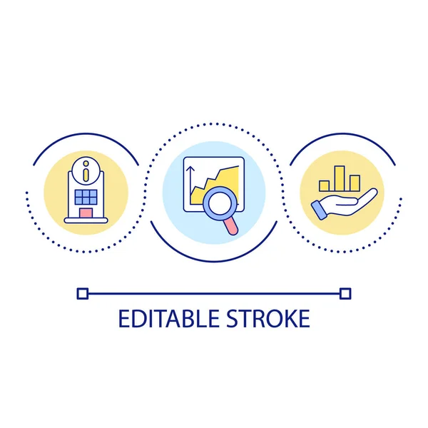 研究ループのコンセプトアイコンを作成します 事業調査と評価 データ分析抽象的なアイデア細い線図 独立した外形図面 編集可能なストローク 使用されているアリアルフォント — ストックベクタ