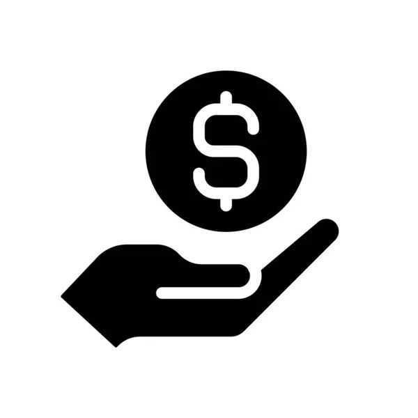 Münze Der Hand Schwarzes Glyphen Symbol Geld Geben Finanzieller Beitrag — Stockvektor