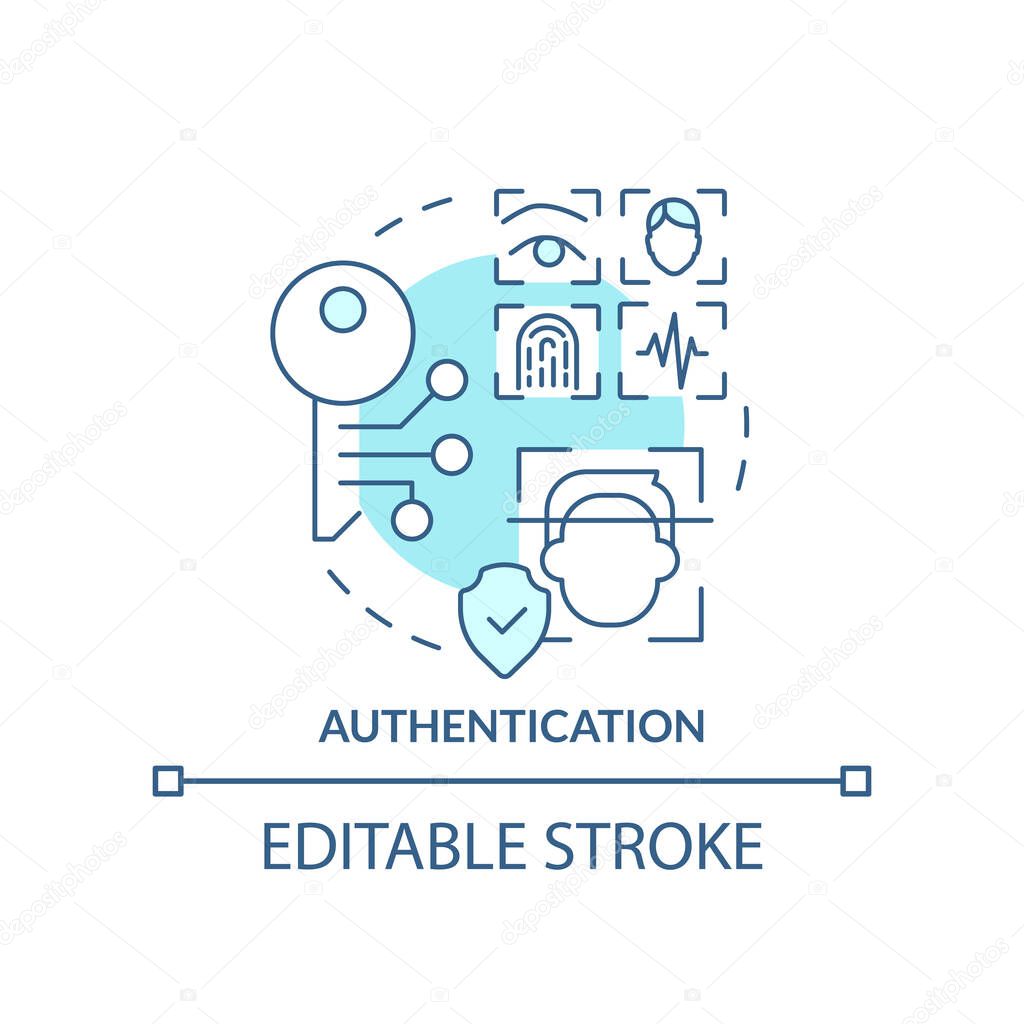 Authentication turquoise concept icon. Identity management abstract idea thin line illustration. Personal information. Isolated outline drawing. Editable stroke. Arial, Myriad Pro-Bold fonts used