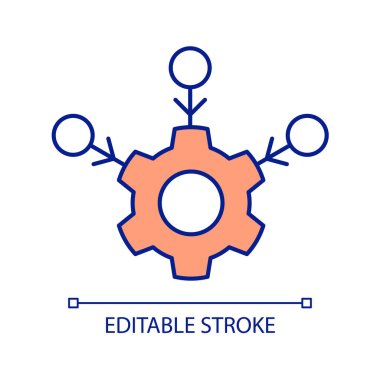 Küçük parçalar RGB renk simgesi emiliyor. Büyük mekanizmanın ayrıntıları. Bütünleşme ve kombinasyon. İzole vektör çizimi. Basit bir çizgi çizimi. Düzenlenebilir felç. Kullanılan Arial yazı tipi