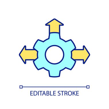Sistem genişletme RGB renk simgesi. Süreci değiştiriyorum. Büyüme ve gelişme. Dönüşüm. İzole vektör çizimi. Basit bir çizgi çizimi. Düzenlenebilir felç. Kullanılan Arial yazı tipi