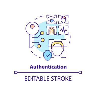 Kimlik doğrulama konsepti simgesi. Kimlik yönetim yeteneği soyut fikir ince çizgi çizimi. Kişisel bilgiler. İzole bir taslak çizim. Düzenlenebilir felç. Arial, Myriad Pro-Kalın yazı tipleri