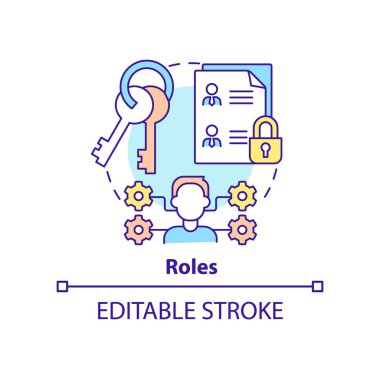 Roller konsepti ikonu. Kimlik yönetim yeteneği soyut fikir ince çizgi çizimi. Onaylanmış yetkiler. İzole bir taslak çizim. Düzenlenebilir felç. Arial, Myriad Pro-Kalın yazı tipleri