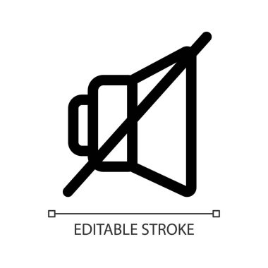 Dilsiz beyaz çizgisel ui simgesi. Ses ver. Sessiz mod. Multimedya oyuncu kontrolü. GUI, UX tasarımı. Uygulama ve web için izole edilmiş kullanıcı arayüzü ögesi. Düzenlenebilir felç. Kullanılan Arial yazı tipi