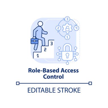 Rol tabanlı kontrol açık mavi konsept ikonu. Güvenlik yönetimi fikri soyut ince çizgi çizimi. İzole bir taslak çizim. Düzenlenebilir felç. Arial, Myriad Pro-Kalın yazı tipleri