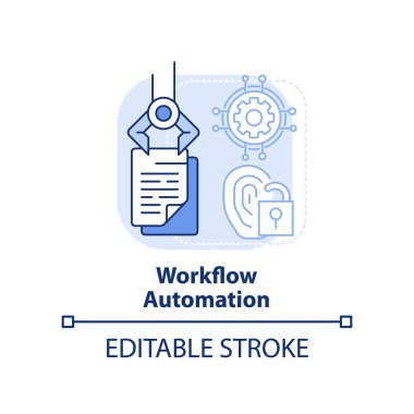 İş akışı otomasyonu açık mavi konsept simgesi. Kimlikleri yönet soyut fikir ince çizgi çizimi. İş süreçleri. İzole bir taslak çizim. Düzenlenebilir felç. Arial, Myriad Pro-Kalın yazı tipleri
