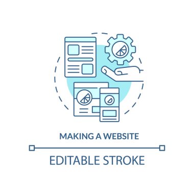 Web sitesi turkuaz konsept simgesi yapıyorum. Yetenek programlama soyut fikir ince çizgi çizimi. Web tasarımı. Görsel içerik. İzole bir taslak çizim. Düzenlenebilir felç. Arial, Myriad Pro-Kalın yazı tipleri