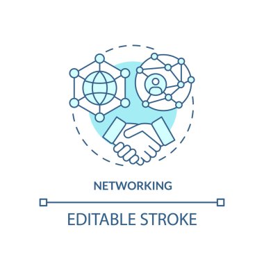 Ağ turkuaz konsept simgesi. Yaşam becerisi soyut fikir ince çizgi çizimi. Bağlantı kuruyorum. İletişim. İzole bir taslak çizim. Düzenlenebilir felç. Arial, Myriad Pro-Kalın yazı tipleri