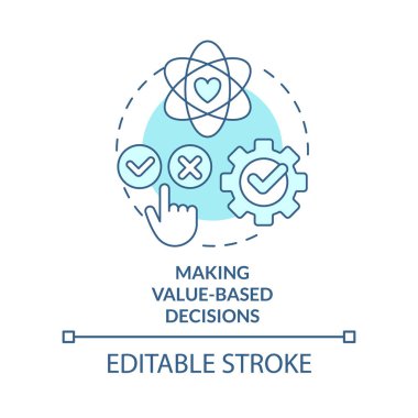 Değer tabanlı kararlar vermek turkuaz konsept simgesi. Özyönetim becerisi soyut fikir ince çizgi çizimi. İzole bir taslak çizim. Düzenlenebilir felç. Arial, Myriad Pro-Kalın yazı tipleri