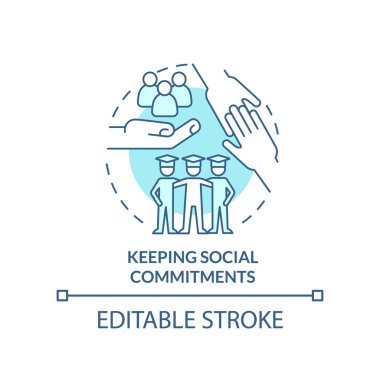 Turkuvaz konsept ikonu olarak sosyal taahhütleri tutmak. İlişki kurma fikri ince çizgi çizimi. İzole bir taslak çizim. Düzenlenebilir felç. Arial, Myriad Pro-Kalın yazı tipleri