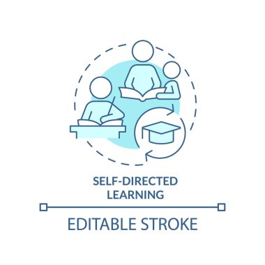 Kendi kendini yöneten turkuaz konsept ikonu. Çocuk gelişimi temel soyut fikir ince çizgi çizimi. İzole bir taslak çizim. Düzenlenebilir felç. Arial, Myriad Pro-Kalın yazı tipleri