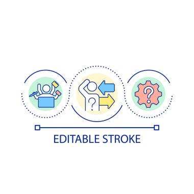 Kaotik çalışma süreci döngü konsepti simgesi. İş yerinde kargaşa ve düzensizlik. Düzensiz süreç soyut fikir ince çizgi çizimi. İzole bir taslak çizim. Düzenlenebilir felç. Kullanılan Arial yazı tipi