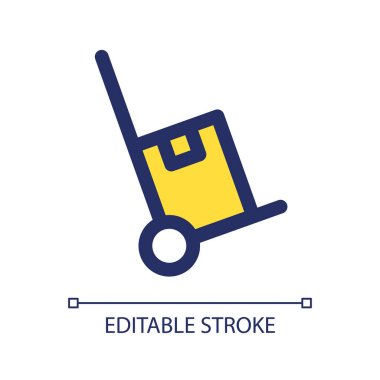 Dolly cart RGB renk ui simgesi. Paketler teslimat ve ulaşım. Sevkiyat. Basit bir çizgi elemanı. Mobil uygulama için UX tasarımı. Vektör izole görüntü grafiği. Düzenlenebilir felç. Kullanılan Arial yazı tipi