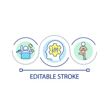 Çoklu görev döngüsü konsept simgesi ile uğraşılıyor. Zorluklar ve değişimlerle yüzleşmek. Yetenek ve yetenek soyut fikir ince çizgi çizimi. İzole bir taslak çizim. Düzenlenebilir felç. Kullanılan Arial yazı tipi