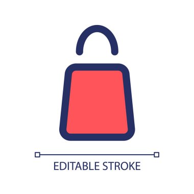 Alışveriş çantası kırmızı RGB renk ui simgesi. Ticaret için. Malları satın al. Dijital alışveriş arabası. Basit bir çizgi elemanı. Mobil uygulama için UX tasarımı. Vektör izole görüntü grafiği. Düzenlenebilir felç. Kullanılan Arial yazı tipi