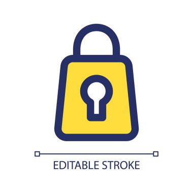 Sarı RGB renk ui simgesini kilitle. Siber güvenlik. Mahremiyet ve güvenlik. Şifre ve giriş. Basit bir çizgi elemanı. Mobil uygulama için UX tasarımı. Vektör izole görüntü grafiği. Düzenlenebilir felç. Kullanılan Arial yazı tipi