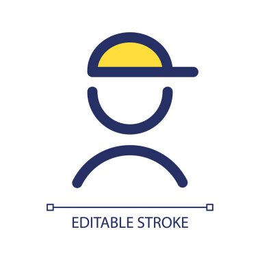 Kurye RGB renk ui simgesi. Teslimat servisi. Paketlerin ve mektupların nakliyesi. Basit bir çizgi elemanı. Mobil uygulama için UX tasarımı. Vektör izole görüntü grafiği. Düzenlenebilir felç. Kullanılan Arial yazı tipi