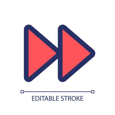 Hızlı ileri, kırmızı RGB renk ui simgesi. Multimedya oyuncu kontrolü. Yüksek hızda oyna. Basit bir çizgi elemanı. Mobil uygulama için UX tasarımı. Vektör izole görüntü grafiği. Düzenlenebilir felç. Kullanılan Arial yazı tipi