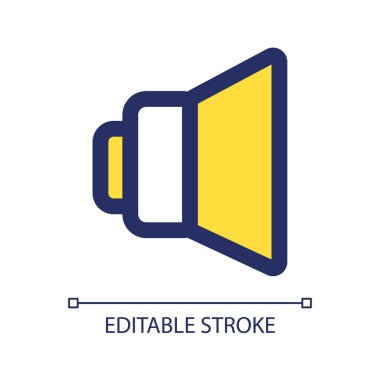 Sarı RGB renk ui simgesini çalın. Gürültülü ve sessiz. Hoparlör. Oyuncu kontrolü. Basit bir çizgi elemanı. Mobil uygulama için UX tasarımı. Vektör izole görüntü grafiği. Düzenlenebilir felç. Kullanılan Arial yazı tipi