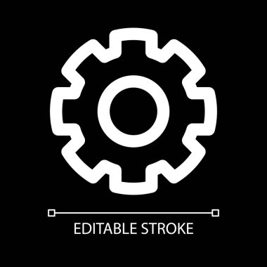 Koyu tema için beyaz doğrusal ui simgesini ayarlar. Aygıt ayarlamaları. Kontrol aracı. Vektör çizgisi çizimi. Gece modu için izole edilmiş kullanıcı arayüzü sembolü. Düzenlenebilir felç. Kullanılan Arial yazı tipi