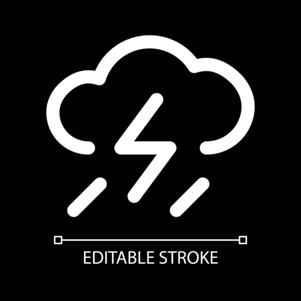 Rain Lightning White Linear Icon Dark Theme Weather Condition Thundershower — Stock Vector