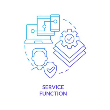 Servis fonksiyonu mavi gradyan konsept simgesi. Kimlik yönetimi süreci soyut fikir ince çizgi çizimi. Sistemlere uzaktan erişim. İzole bir taslak çizim. Kullanılan sayısız Pro-Kalın yazı tipi