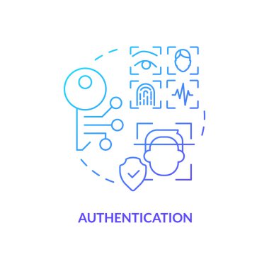 Kimlik doğrulama mavi gradyan konsept simgesi. Kimlik yönetim yeteneği soyut fikir ince çizgi çizimi. Kişisel bilgiler. İzole bir taslak çizim. Kullanılan sayısız Pro-Kalın yazı tipi