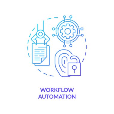 İş akışı otomasyonu mavi gradyan konsept simgesi. Kimliklerin yönetilmesi fikri soyut ince çizgi çizimi. İş süreçleri. Görevlerin akışı. İzole bir taslak çizim. Kullanılan sayısız Pro-Kalın yazı tipi