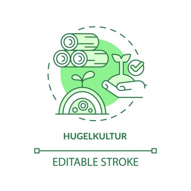Hugelkultur yeşil konsept simgesi. Organik gübre yığını. Bahçıvanlık metodu soyut fikir ince çizgi çizimi. İzole bir taslak çizim. Düzenlenebilir felç. Arial, Myriad Pro-Kalın yazı tipleri