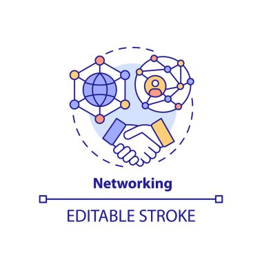 Ağ konsepti simgesi. Temel yaşam becerisi soyut fikir ince çizgi çizimi. Bağlantı kuruyorum. İletişim. İzole bir taslak çizim. Düzenlenebilir felç. Arial, Myriad Pro-Kalın yazı tipleri