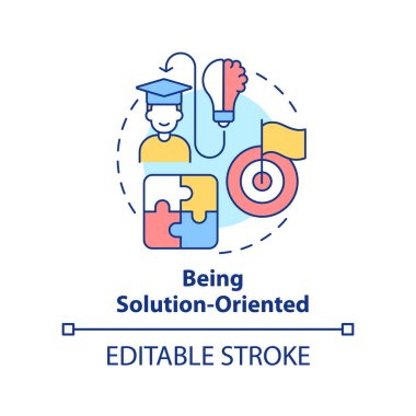 Çözüm odaklı konsept ikonu olmak. Dayanıklılık yeteneği soyut fikir ince çizgi çizimi. Kişisel hedeflere ulaşmak. İzole bir taslak çizim. Düzenlenebilir felç. Arial, Myriad Pro-Kalın yazı tipleri