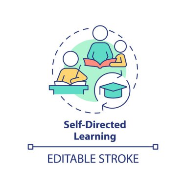 Kendi kendini yöneten öğrenme konsepti simgesi. Çocuk gelişimi temel soyut fikir ince çizgi çizimi. Öğrenmeye teşvik et. İzole bir taslak çizim. Düzenlenebilir felç. Arial, Myriad Pro-Kalın yazı tipleri