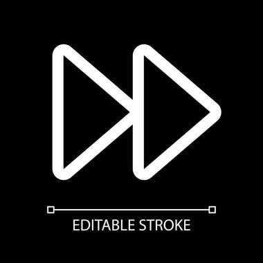 Karanlık tema için hızlı beyaz doğrusal ui simgesi. Multimedya oyuncu kontrolü. Yüksek hızda oyna. Vektör çizgisi çizimi. Gece modu için izole edilmiş kullanıcı arayüzü sembolü. Düzenlenebilir felç. Kullanılan Arial yazı tipi