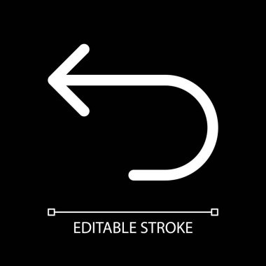 Koyu tema için beyaz doğrusal ui simgesini geri getir. Önceki sayfaya dön. İnternet tarayıcı kontrolü. Vektör çizgisi çizimi. Gece modu için izole edilmiş kullanıcı arayüzü sembolü. Düzenlenebilir felç. Kullanılan Arial yazı tipi