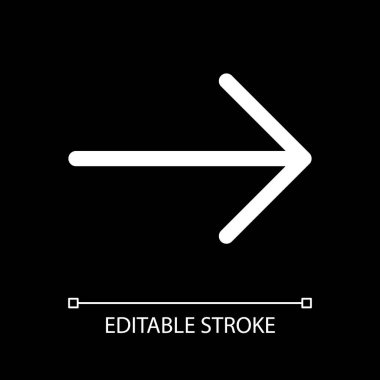 Koyu tema için bir sonraki beyaz doğrusal ui simgesi. İlerleyin. Multimedya oyuncu kontrolü. Vektör çizgisi çizimi. Gece modu için izole edilmiş kullanıcı arayüzü sembolü. Düzenlenebilir felç. Kullanılan Arial yazı tipi