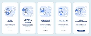 Mobil uygulama ekranında öğrenciler için açık mavi. Doğrusal kavramlarla düzenlenebilir grafik yönergelerini 5 adımda gezdir. UI, UX, GUI şablonu. Kullanılan sayısız Pro-Kalın, Düzenli yazı tipleri