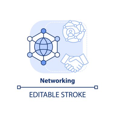 Ağ açık mavi konsept simgesi. Yaşam becerisi soyut fikir ince çizgi çizimi. Bağlantı kuruyorum. İletişim. İzole bir taslak çizim. Düzenlenebilir felç. Arial, Myriad Pro-Kalın yazı tipleri