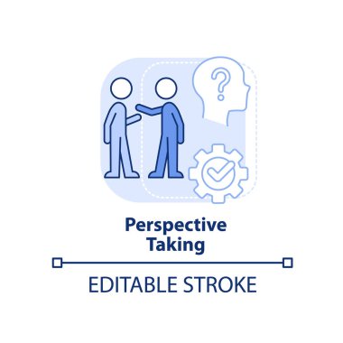 Perspektif açık mavi konsept simgesi alıyor. Çocuklara soyut fikirleri, ince çizgi çizimini öğretmek için yaşam becerisi. İletişim. İzole bir taslak çizim. Düzenlenebilir felç. Arial, Myriad Pro-Kalın yazı tipleri