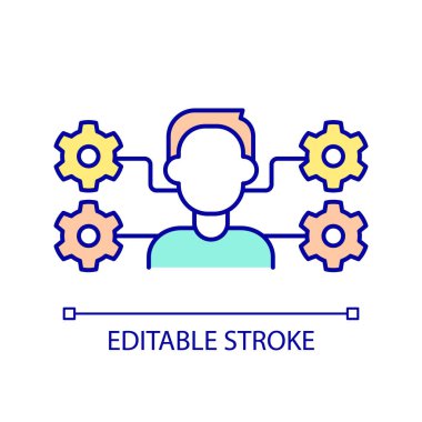 Kullanıcı RGB renk simgesine izinler verin. Rol temelli erişim kontrolü. Bir dizi harçlık. Yönetici rolü. İzole vektör çizimi. Basit bir çizgi çizimi. Düzenlenebilir felç. Kullanılan Arial yazı tipi