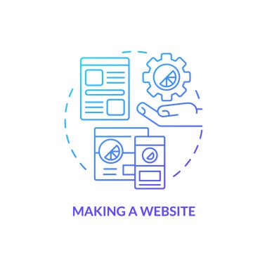 Web sitesi mavi gradyan konsept simgesi yapıyor. Yetenek programlama soyut fikir ince çizgi çizimi. Web tasarım kursu. Görsel içerik oluşturma. İzole bir taslak çizim. Kullanılan sayısız Pro-Kalın yazı tipi