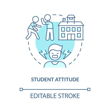 Öğrenci tavrı turkuaz konsept simgesi. Zavallı öğrencilerin davranışları. Okullarda sorun soyut fikir ince çizgi çizimi. İzole bir taslak çizim. Düzenlenebilir felç. Arial, Myriad Pro-Kalın yazı tipleri