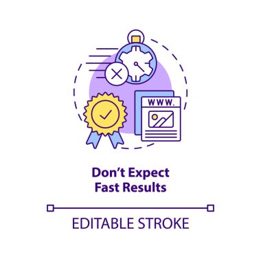 Hızlı sonuç konsept ikonu bekleme. Web sitesi oluştur, soyut fikir ince çizgi çizimi yapma. Gerçekçi olmayan beklentiler. İzole bir taslak çizim. Düzenlenebilir felç. Arial, Myriad Pro-Kalın yazı tipleri